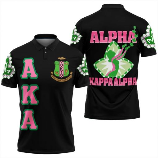 Alpha Kappa Alpha Aka Ivy Emblem Black Polo Shirt