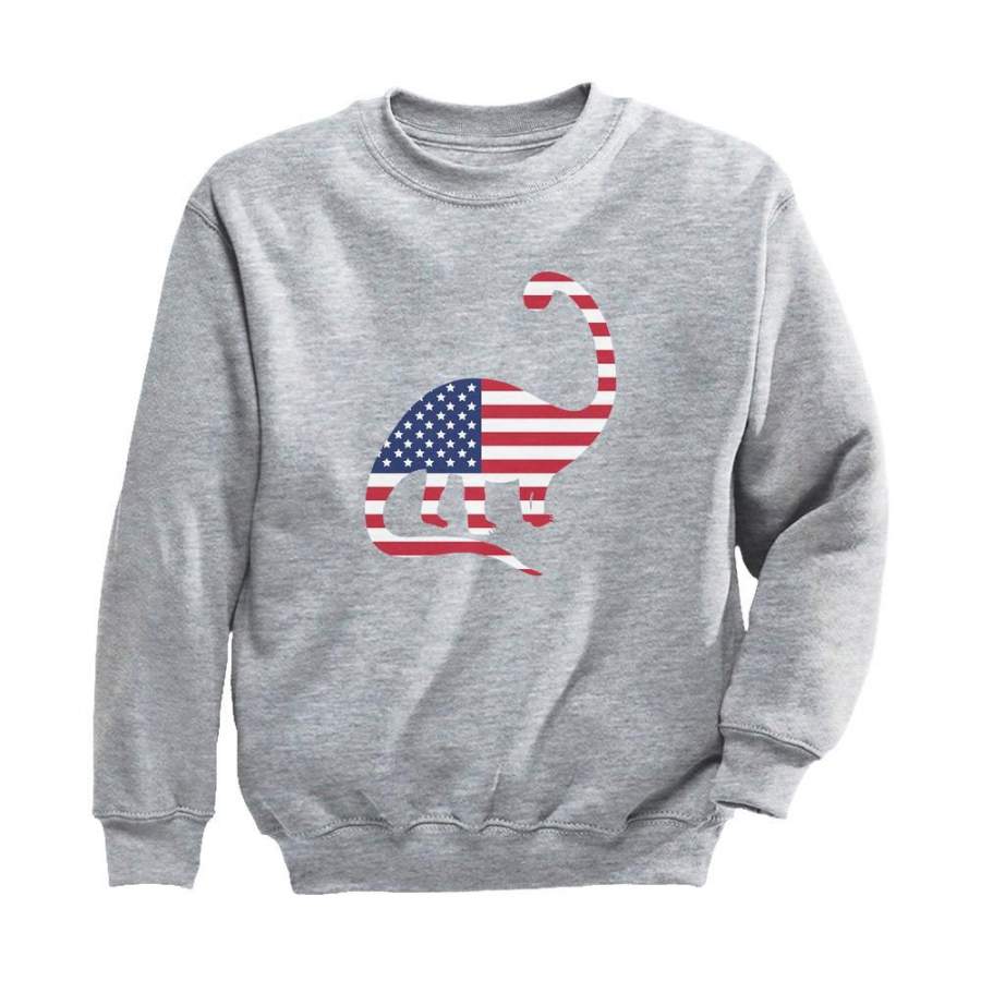 USA Dinosaur American Flag 4th of July Youth Kids Sweatshirt