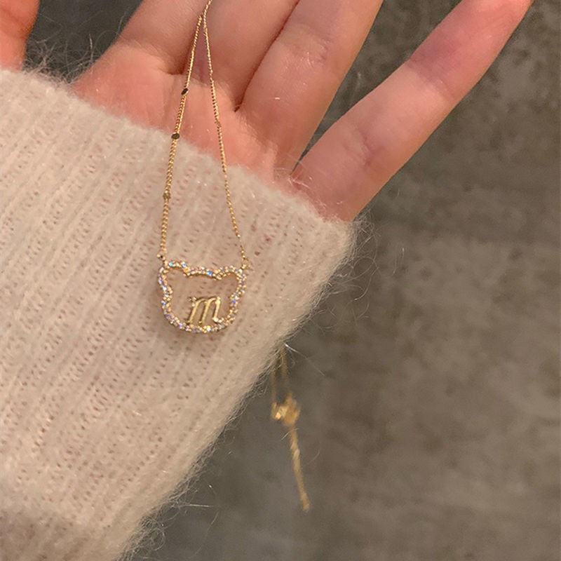 Cute Anime Pendant Necklaces For Women Letter M Bear Sweater Chain 2022 Crystals Mouse Jewelry Charm Clavicle Chain Accessories alx