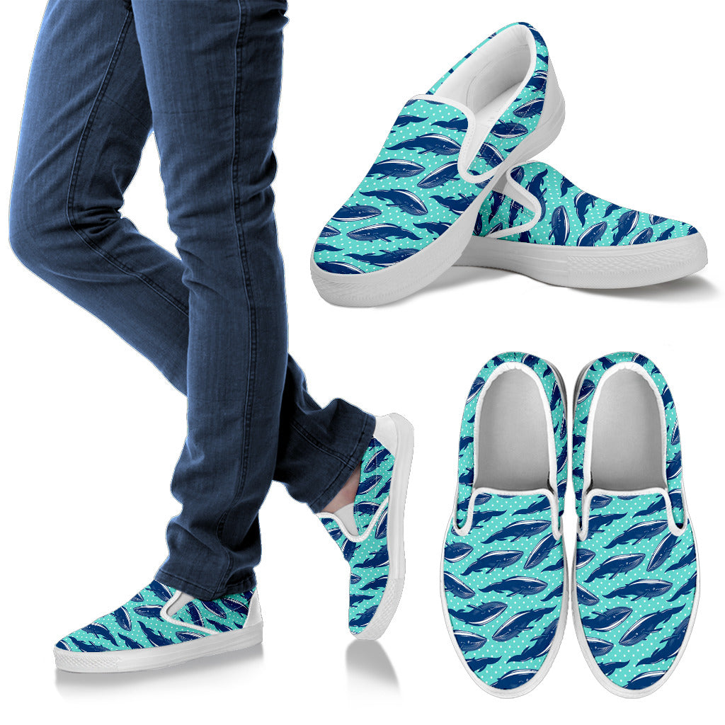 Whale Polka Dot Design Themed Print Men Slip Ons Shoes