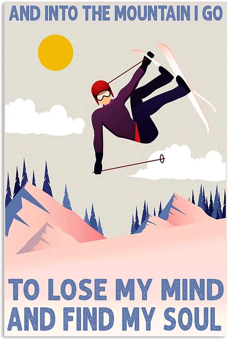 Vintage Skiing – Into The Mountain Find My Soul Poster Art Print      Home Decor Gift For Men Women Family Friend On Birthday Xmas