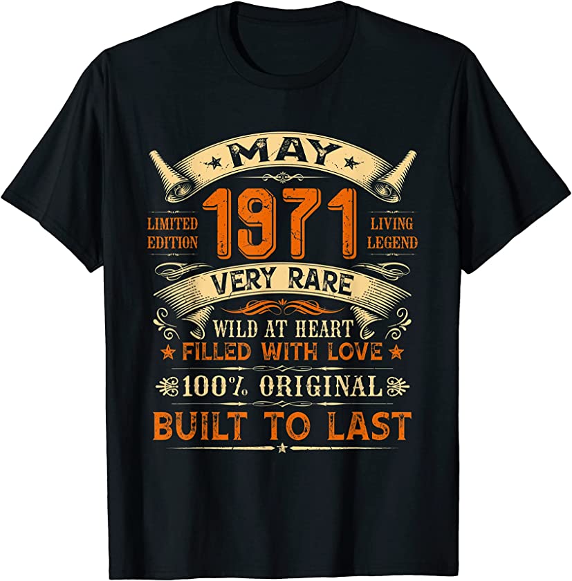 50th Birthday Decoration 50 Years Old Retro Vintage May 1971 T-Shirt