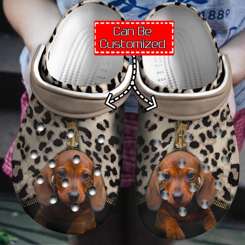 Dog – Personalized Dachshund Leopard Pattern Clog Shoes For Men And Women