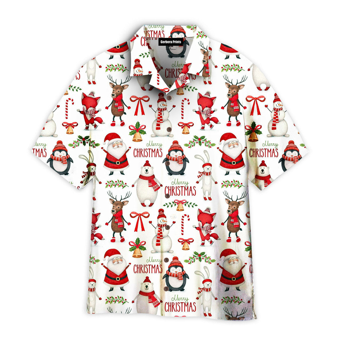 Christmas Santa Claus Snowman Reindeer Penguin Pattern Aloha Hawaiian Shirts For Men And For Women Wh1047