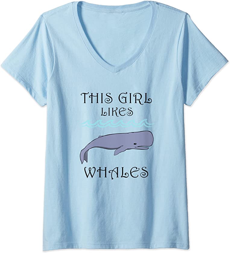 Womens Girl Likes Whales Funny Saying Wilderness Ocean V-Neck T-Shirt