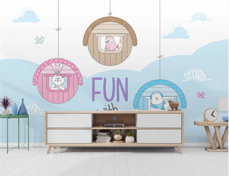 3D Cartoon Animal Kid Wall Mural Wallpaper 60