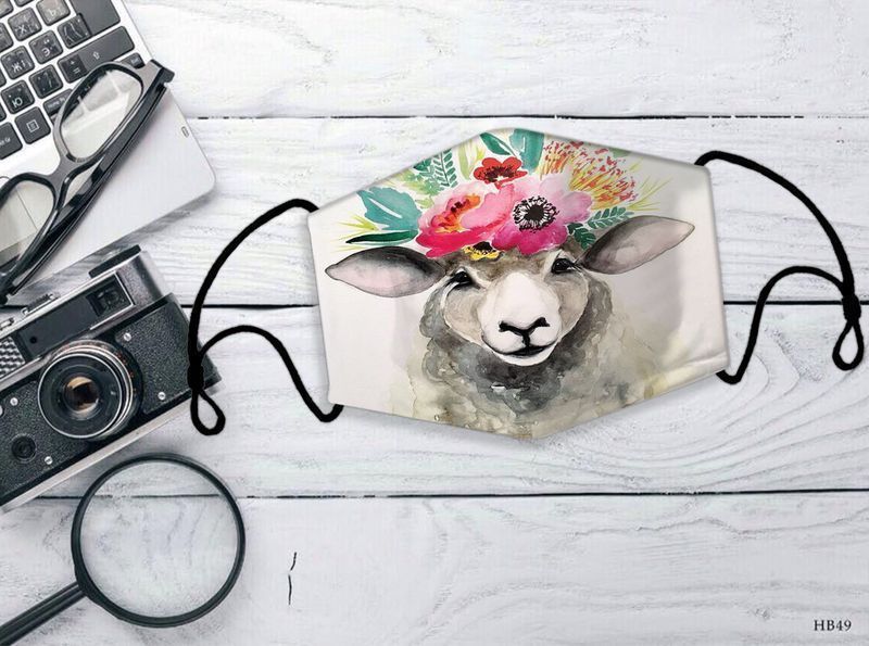 Sheep Flower Crown Love Sheep Face Covering Farm Animal Lovers Cotton Mask 1-10 Pcs For Kid & Adult All Over Print Face Mask Covering For Adults And Kids