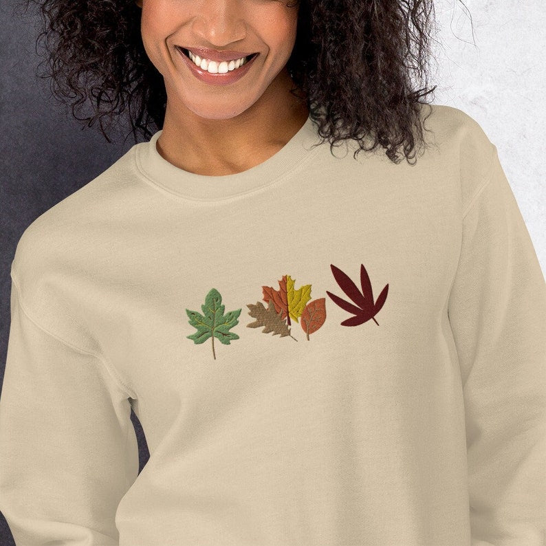 Leaves Autumn Fall Embroidered Sweatshirt 2D Crewneck Sweatshirt All Over Print Sweatshirt For Women Sweatshirt For Men Sws4151