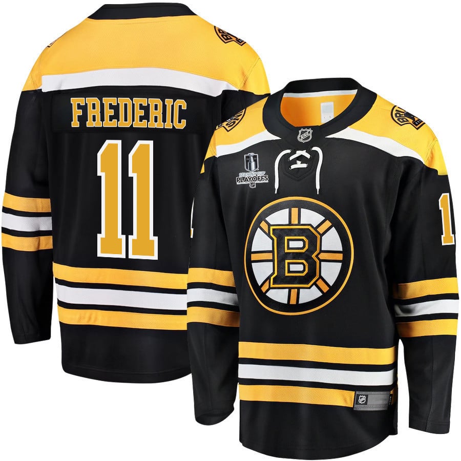 Trent Frederic 11 Boston Bruins Stanley Cup 2023 Playoffs Patch Home Breakaway Men Jersey – Black