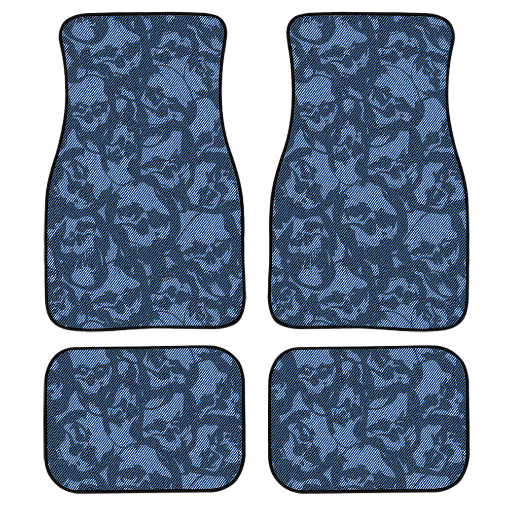 Skull Denim Jeans Pattern Print Front And Back Car Floor Mats, Front Car Mat