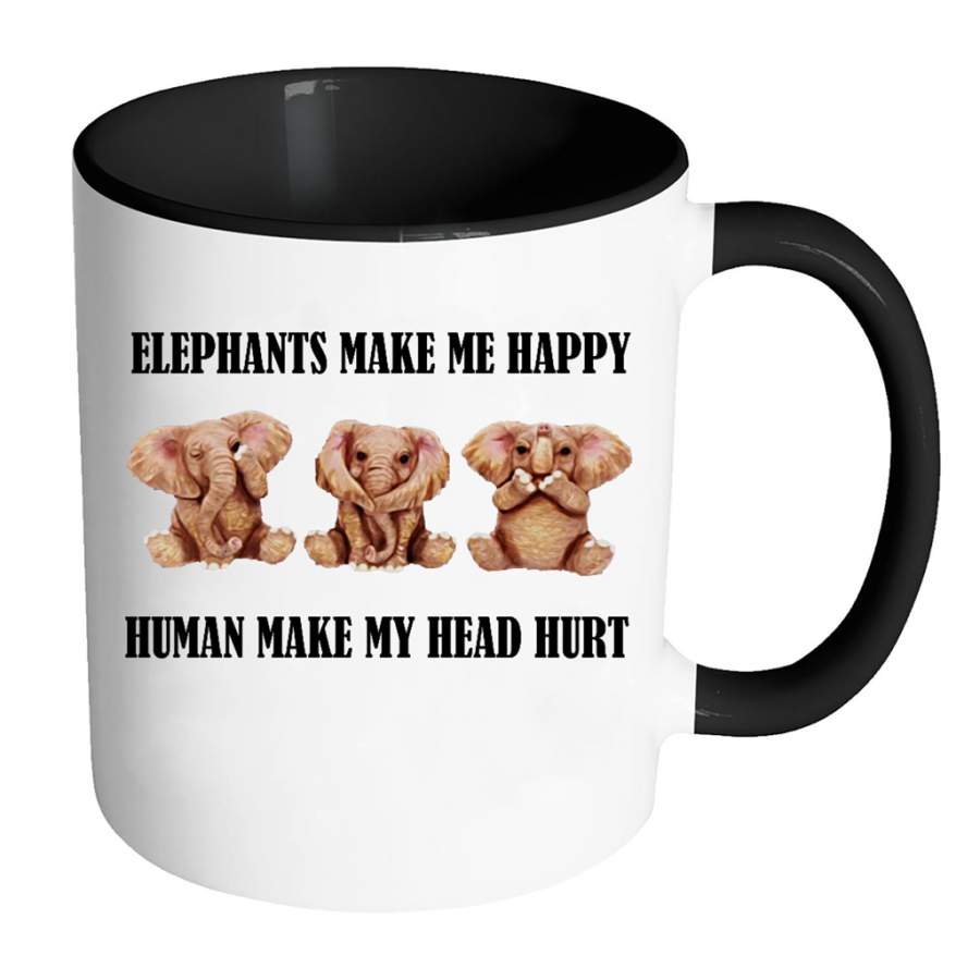 Elephants Make Me Happy Humans Make My Head Hurt (w) – Full-Wrap Coffee Colors Accent Mug