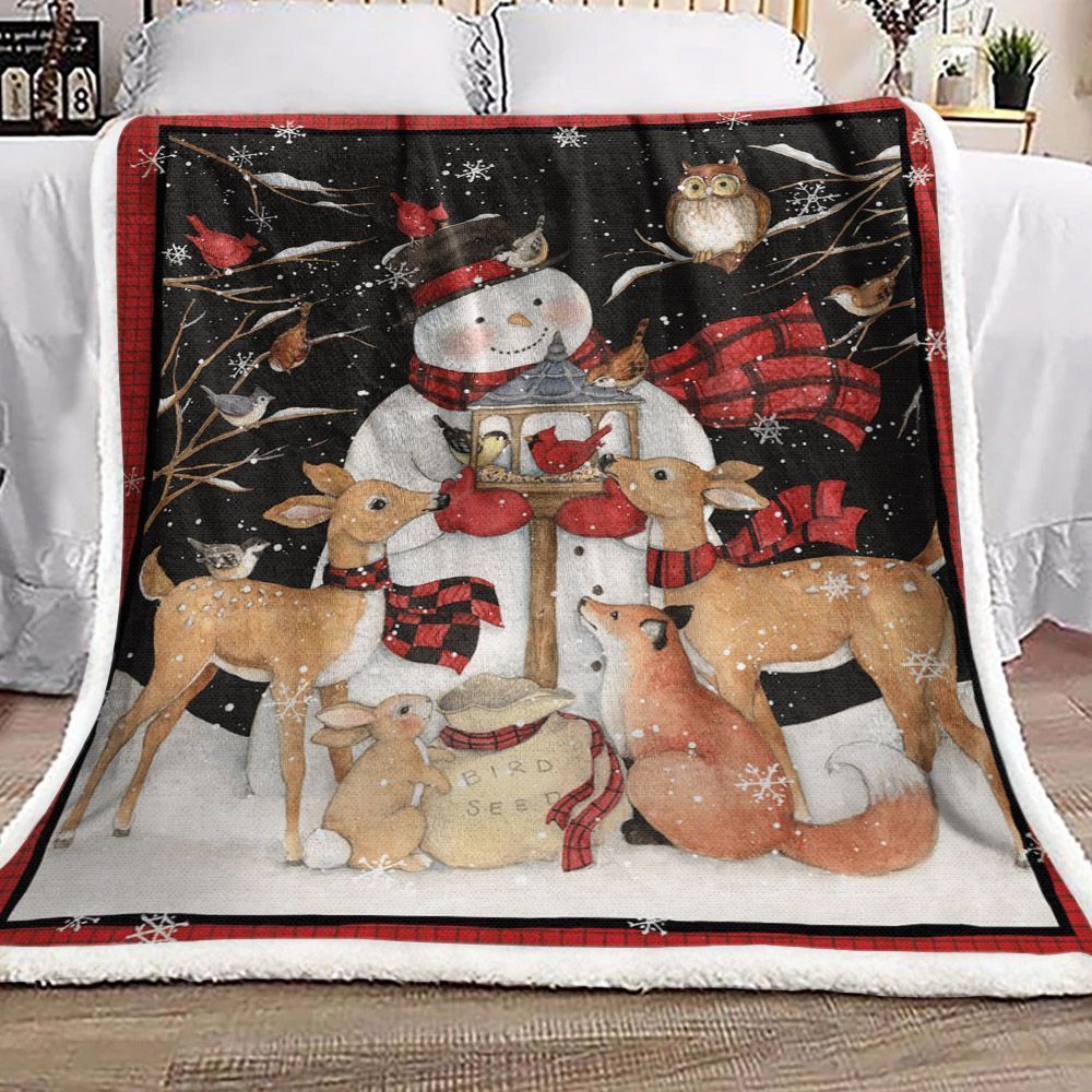 Snowman Animals Christmas Sherpa  Fleece Blanket NOHIXVNDH