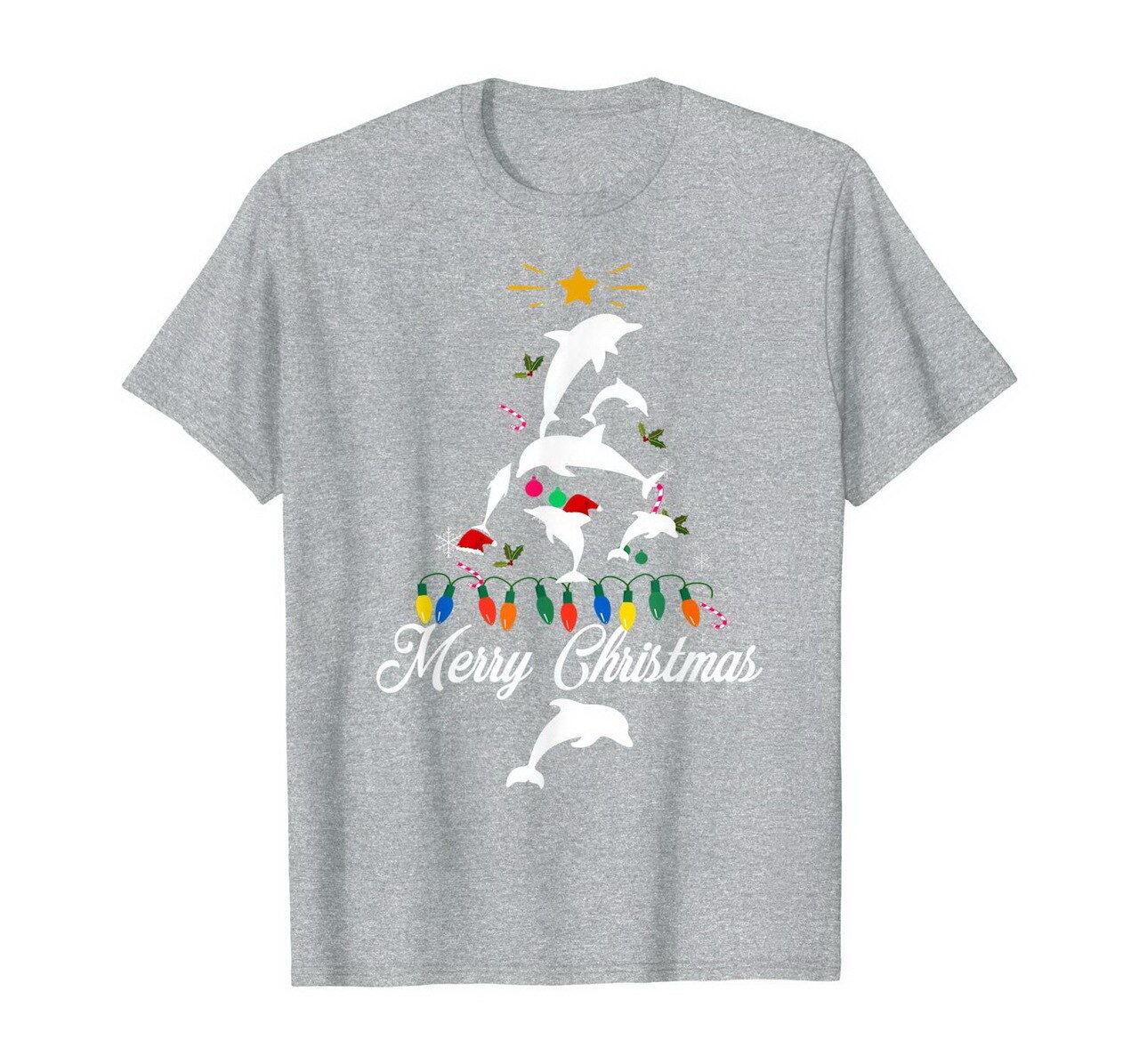 Merry Christmas Dolphin Pine Tree Xmas Lights Gift T-Shirt New