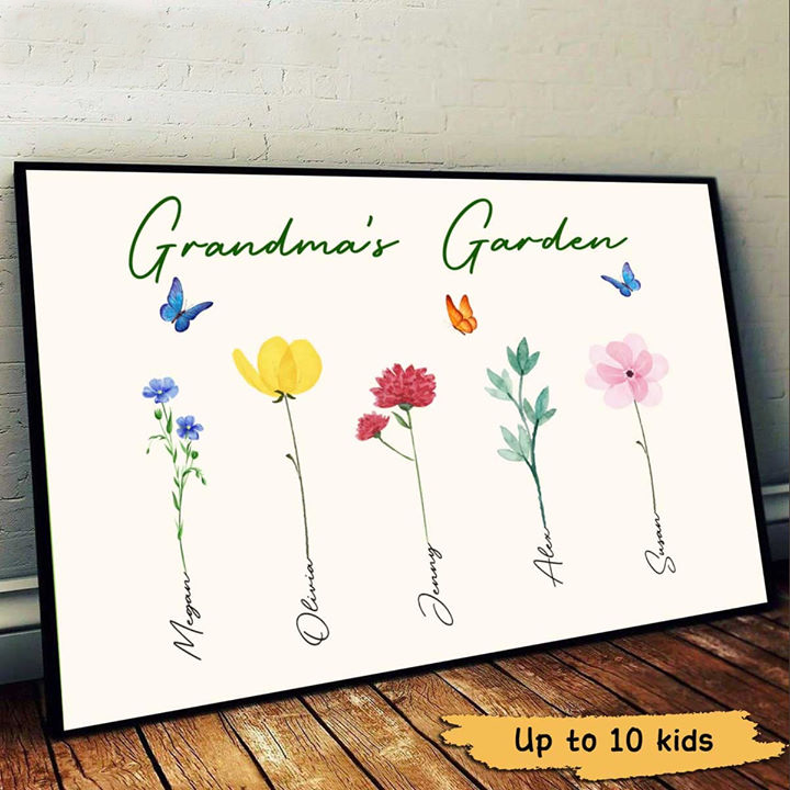 Family Watercolor Flowers Personalized Horizontal Poster