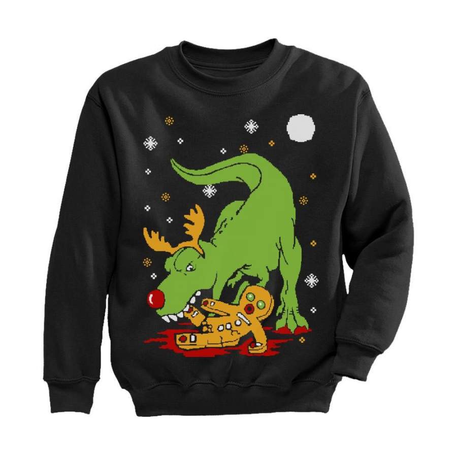 T-Rex Biting Gingerbread Ugly Christmas Youth Kids Sweatshirt