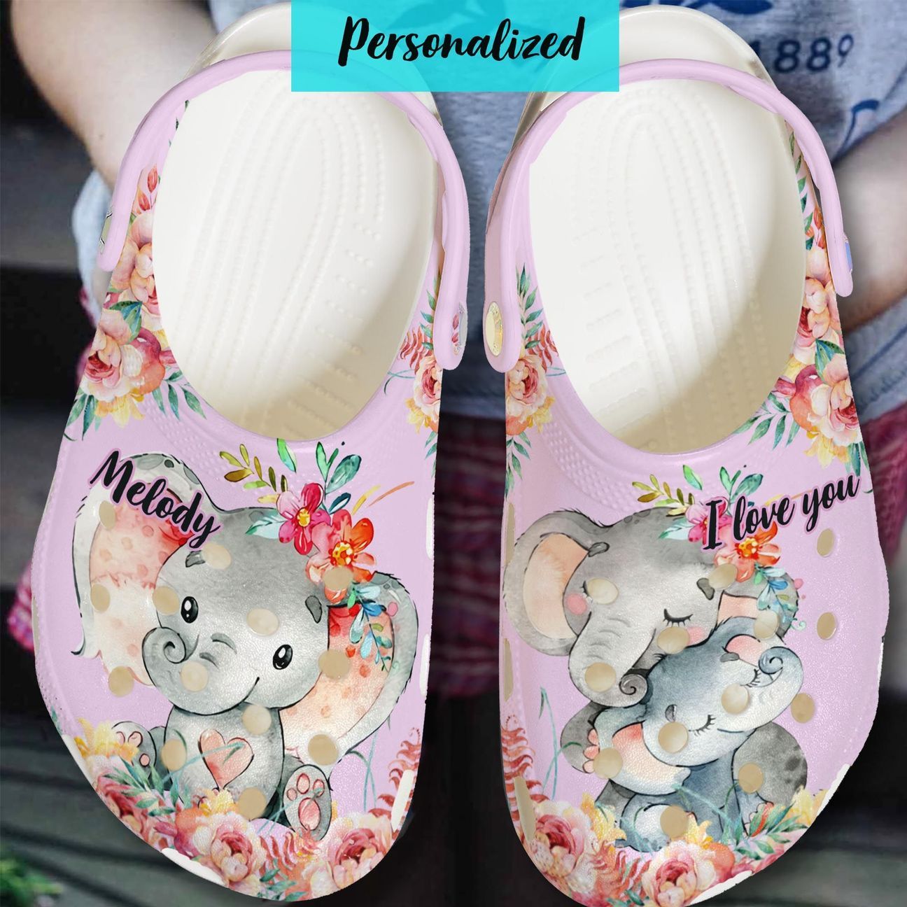 Elephant Personalized Clog, Custom Name, Text, Color, Number Fashion Style For Women, Men, Kid, Print 3D Mom Daughter Gift I Love You Pink