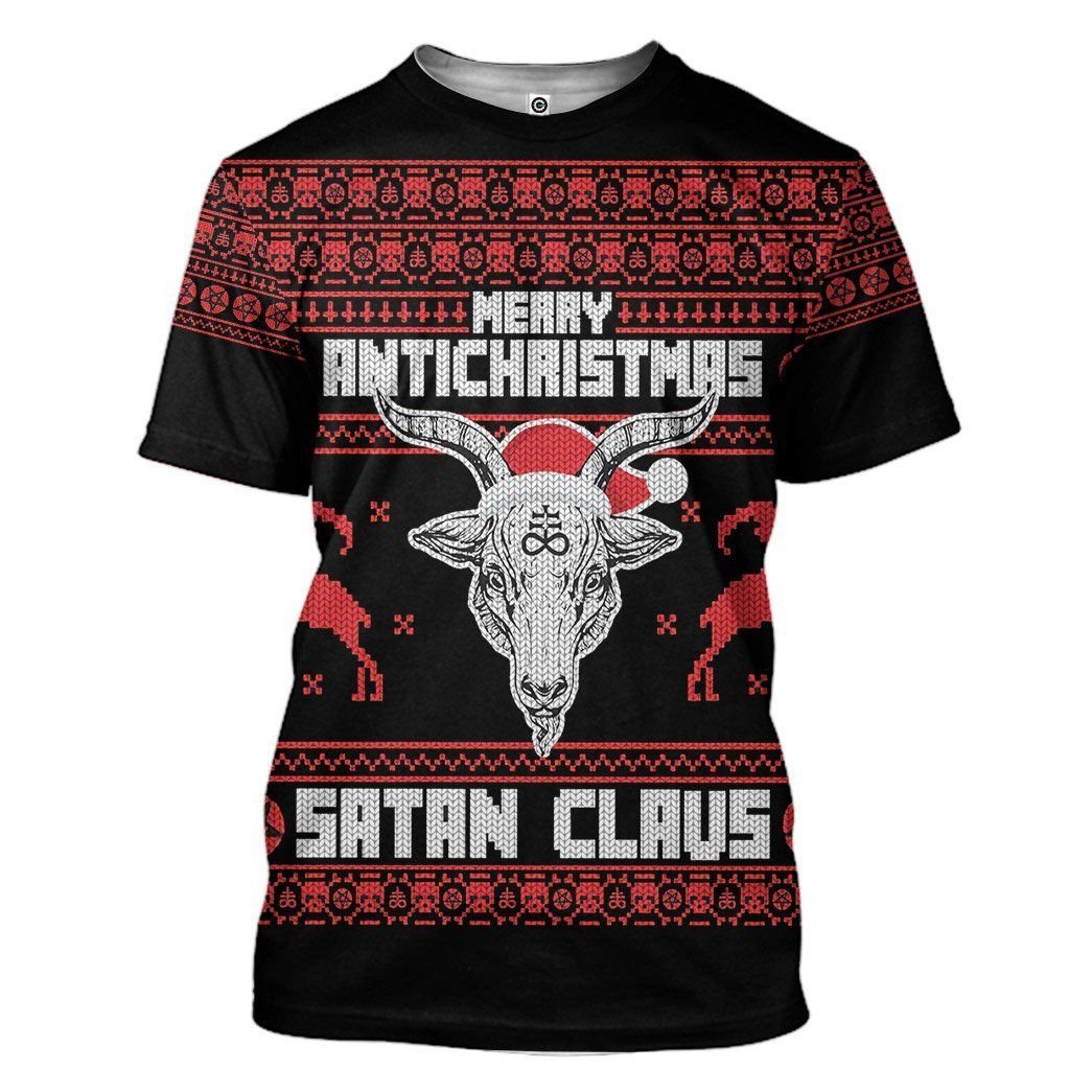 Casespring 3D Merry Antichristmas Satan Claus Ugly Christmas Sweater Custom Tshirt Apparel