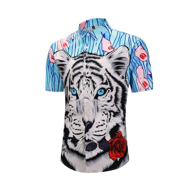 Fashion Tiger Print  Brand New Slim Fit Short Sleeve Shirt