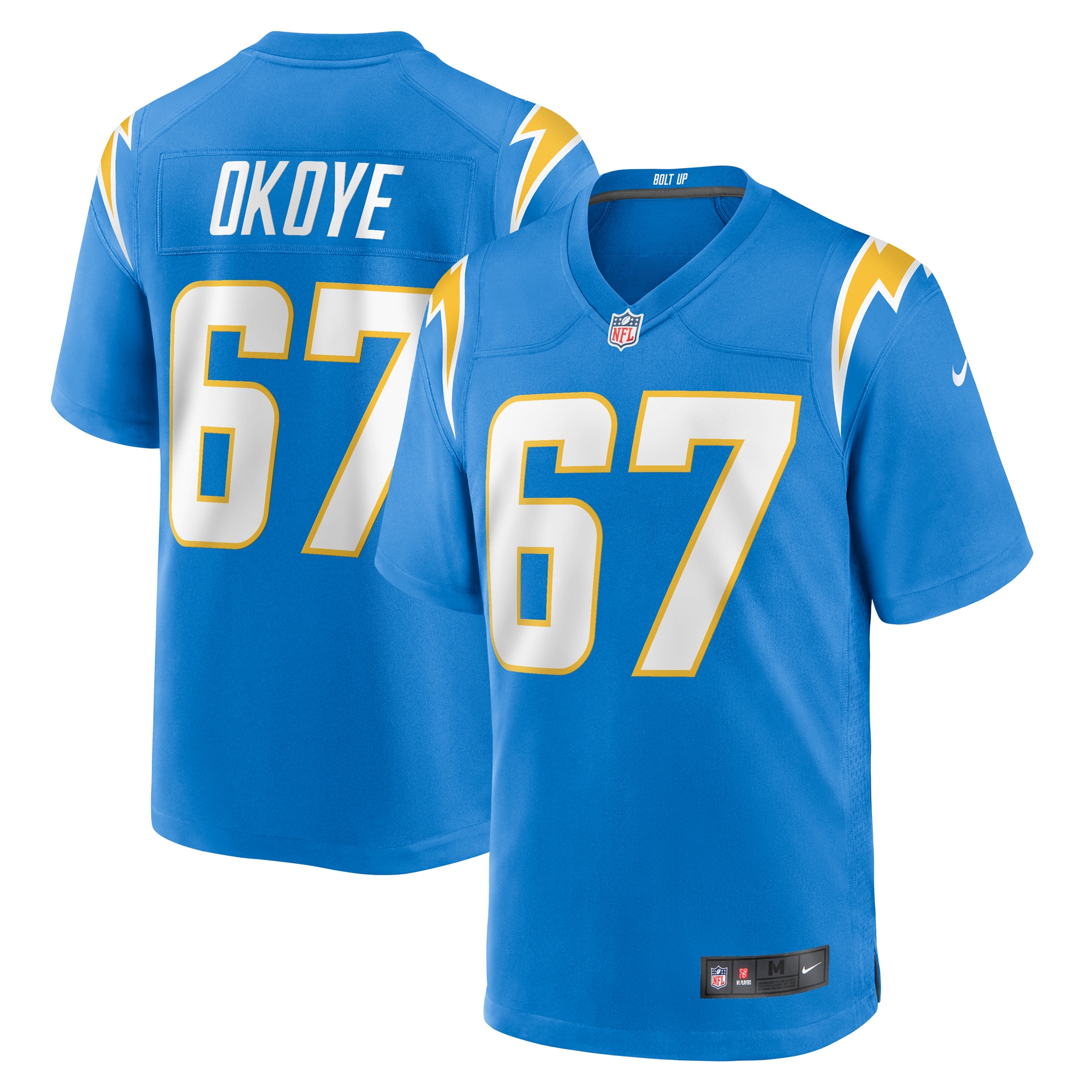 Men’s Los Angeles Chargers CJ Okoye  Powder Blue Team Game Jersey