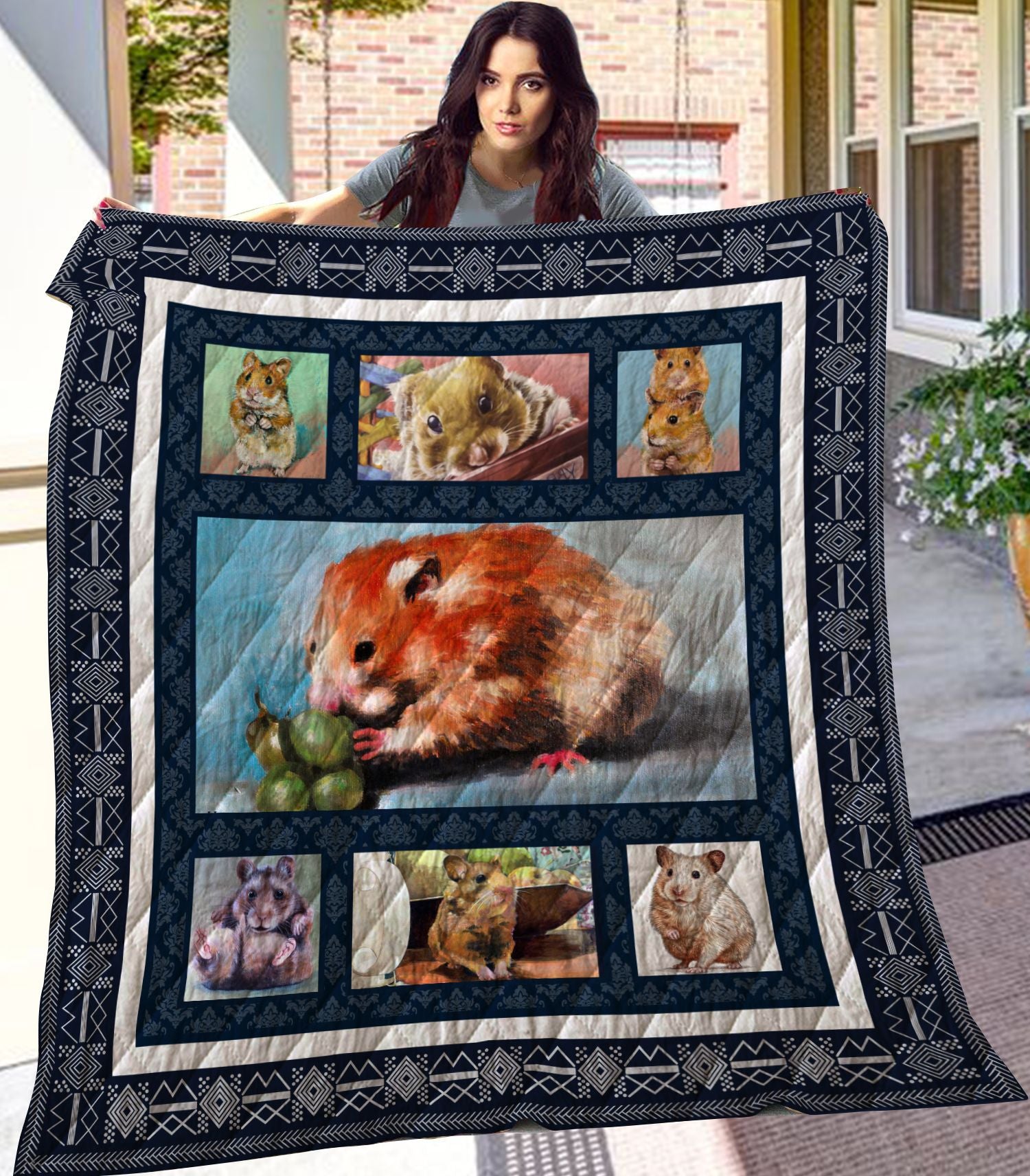 Hamster Eating Grapes Quilt Blanket Great Customized Blanket Gifts For Birthday Christmas Thanksgiving