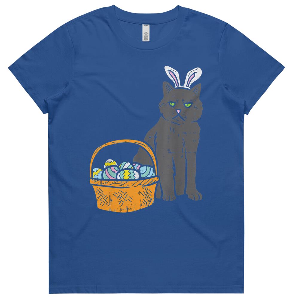 Black Cat Bunny Ears Eggs Basket Easter Pet Lover Gift Womens Tshirts