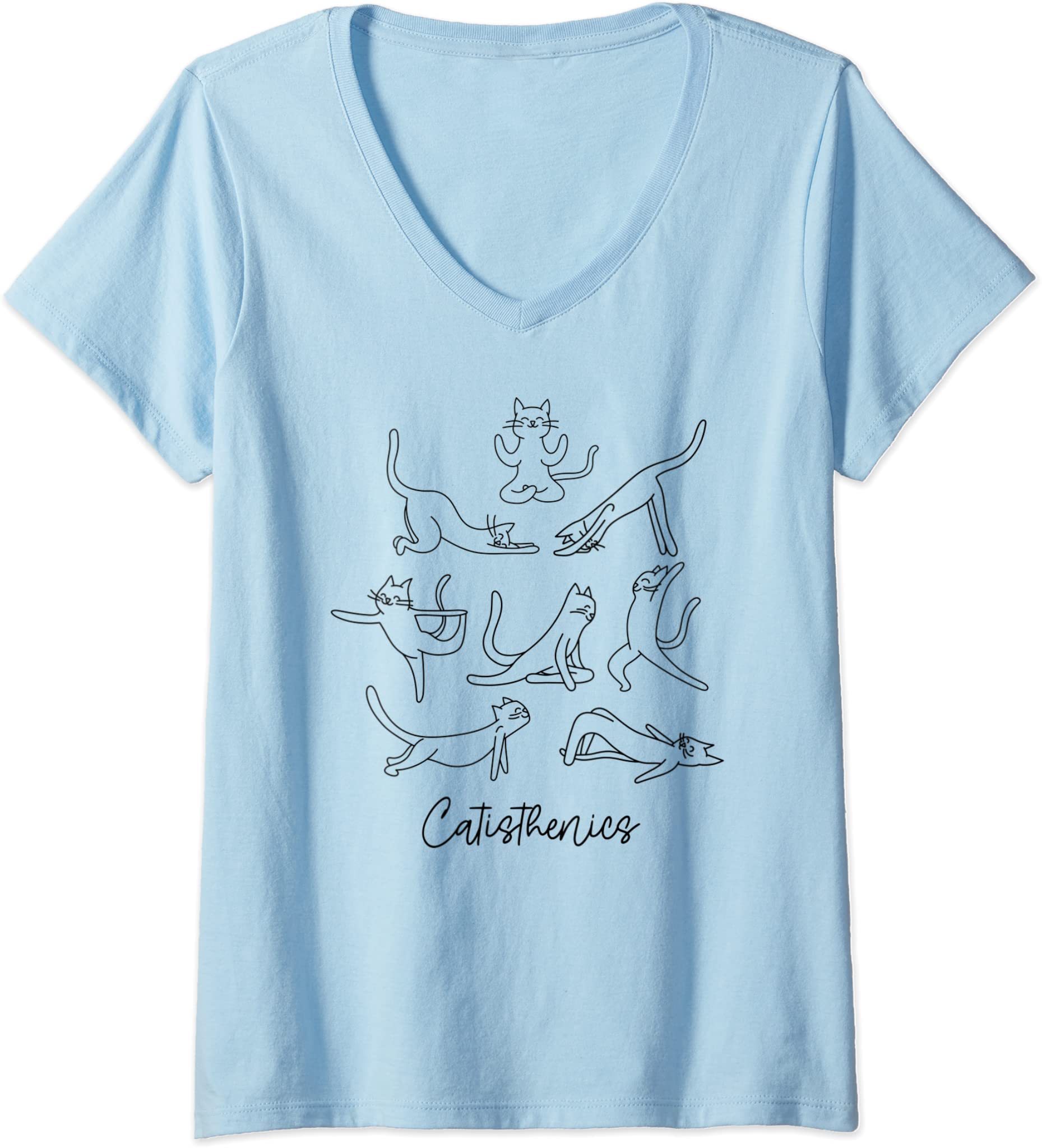 Womens Catisthenics Funny Cat Pun Calisthenics Yoga Kitten Gym Cats V-Neck