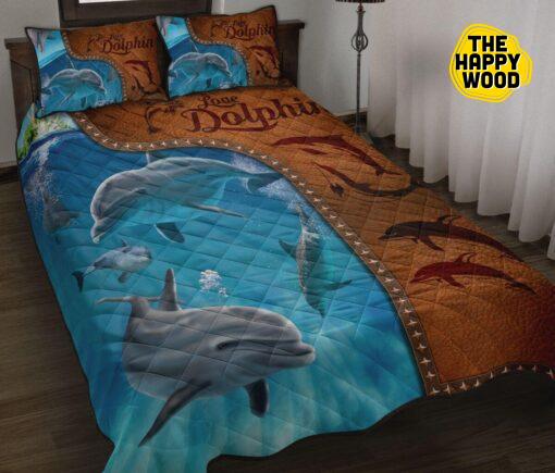 Dolphin Sea Leather Brown Style  Quilt Bed Set And Pillow Covers