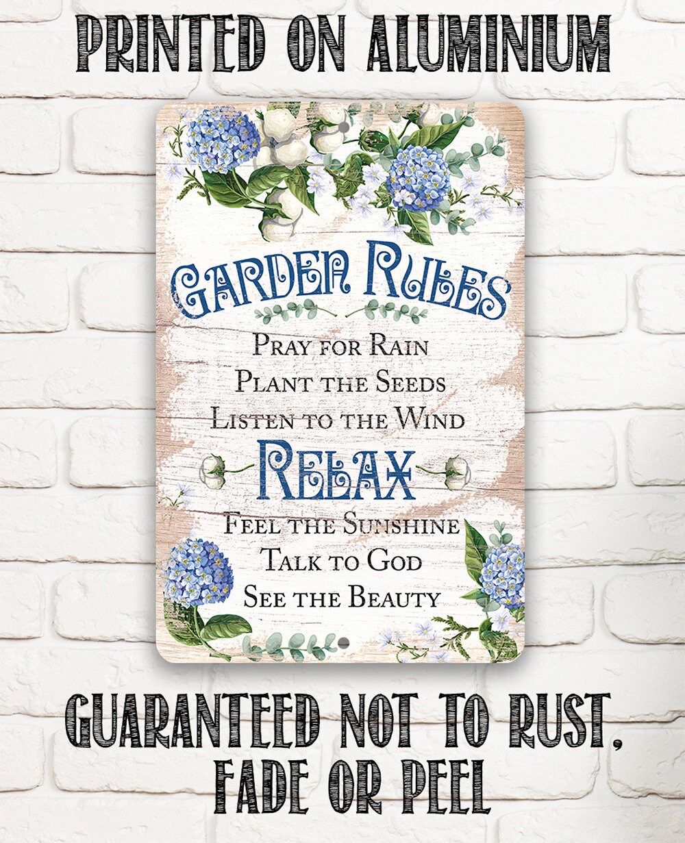 Garden Rules – Durable Metal Sign – Tin – 8″x12″ or 12″x18″ Indoor/Outdoor Use -Perfect Garden Decor