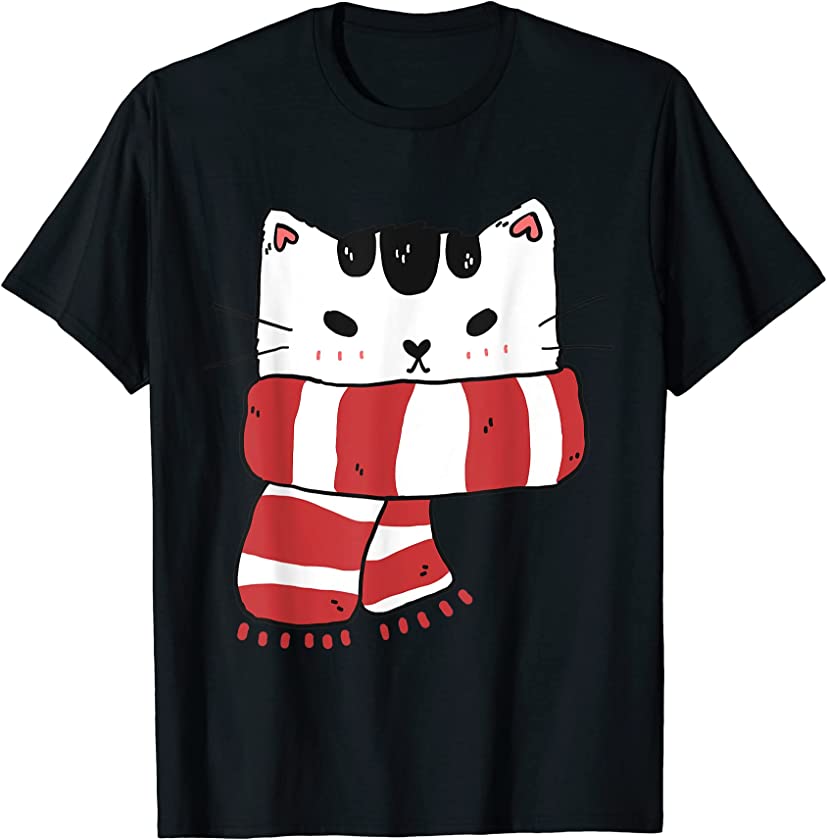 Cat With Scarf Christmas Cute Kitten Kitty Pet Lovers X-Mas T-Shirt