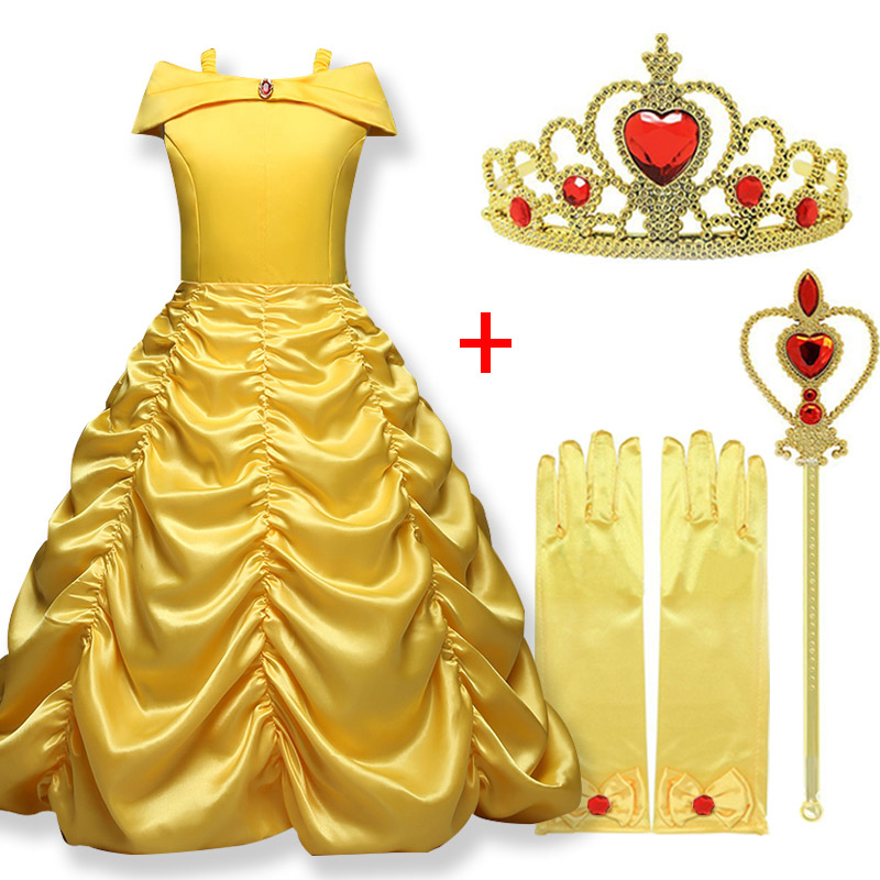 2022 Beauty and the beast Cosplay Belle Princess Dress Girls Dresses For Kids Party Clothing Magic stick crown Children Costume alx