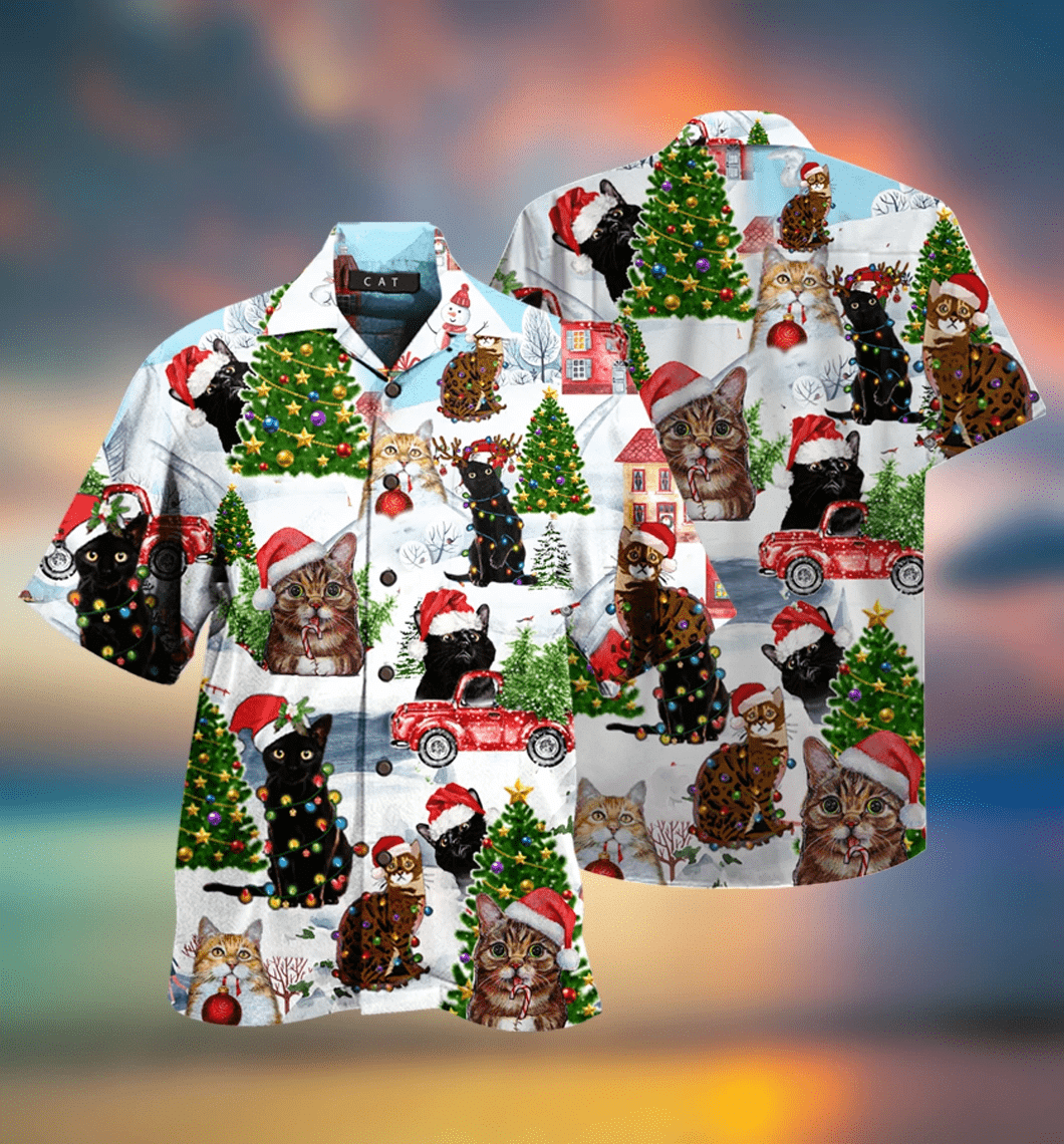 Buy Christmas Cats Hawaii Aloha Shirts Ha78571