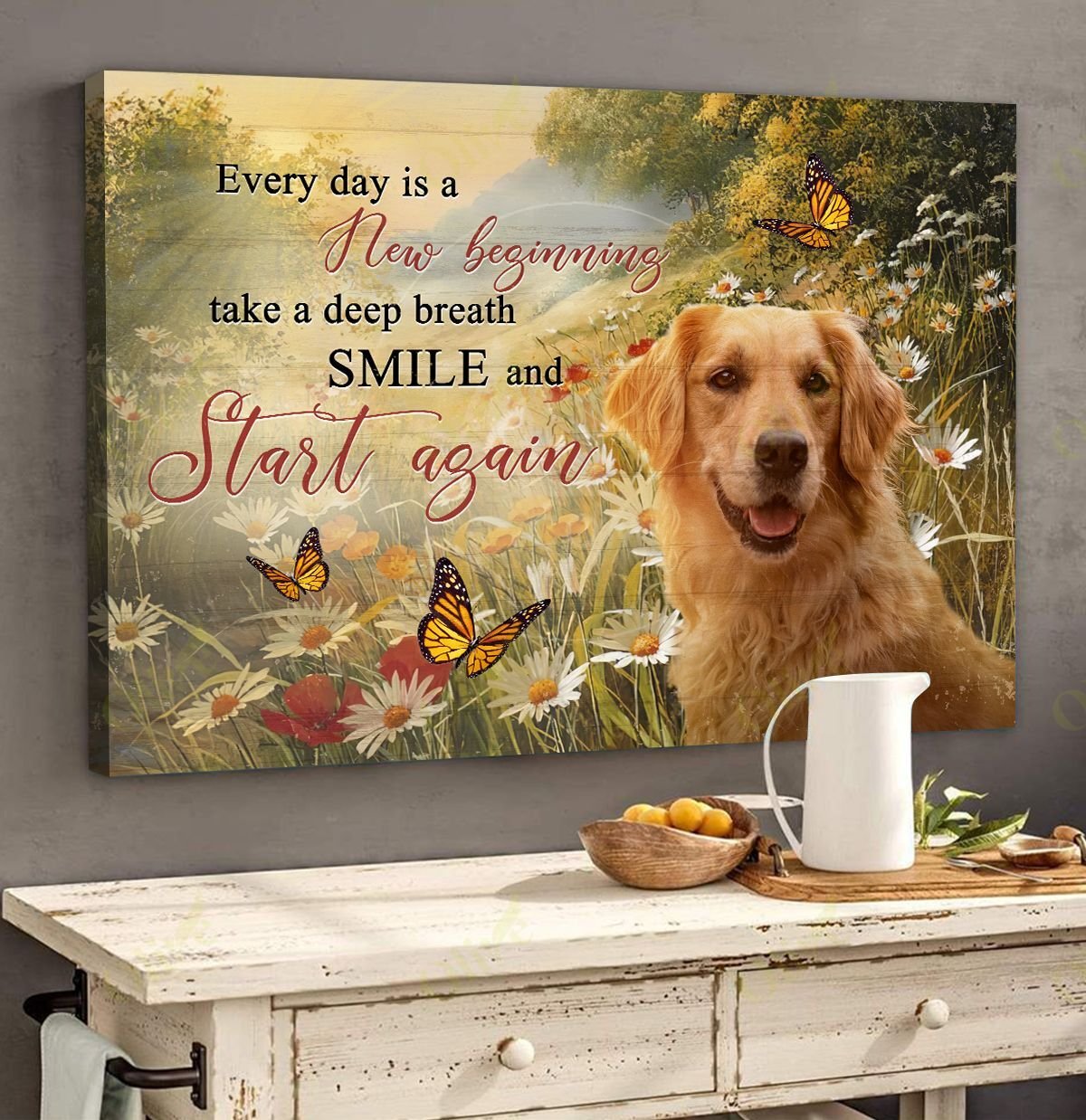 Golden Retriever – Smile And Start Again Canvas And Poster | Wall Decor Visual Art
