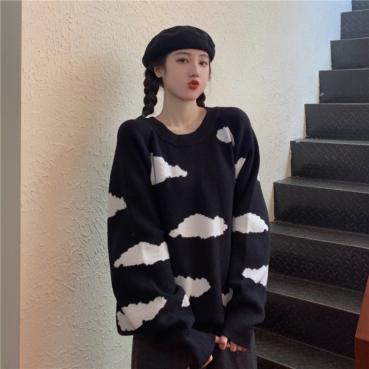 2020 Autumn New Pull Jumpers Korean Cartoon Cloud Women Sweater Chic Causal Oversized Knitted Pullover Tops alx