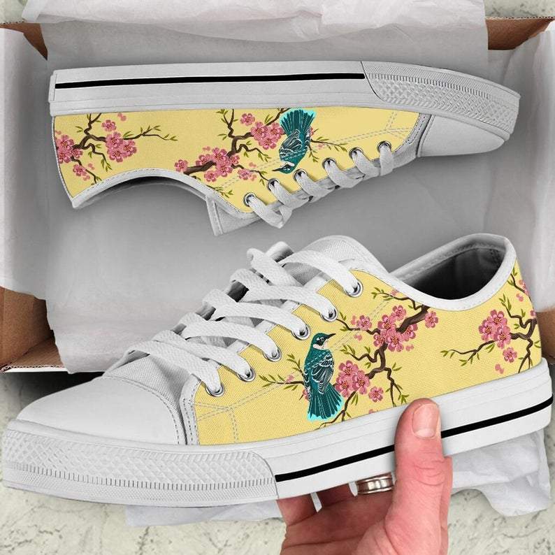 Japanese Sakura Cherry Blossom Bird Low Top Shoes 35 Floral Shoes, Women And Men, Low Top Shoes, Converse Style, Flower Shoes