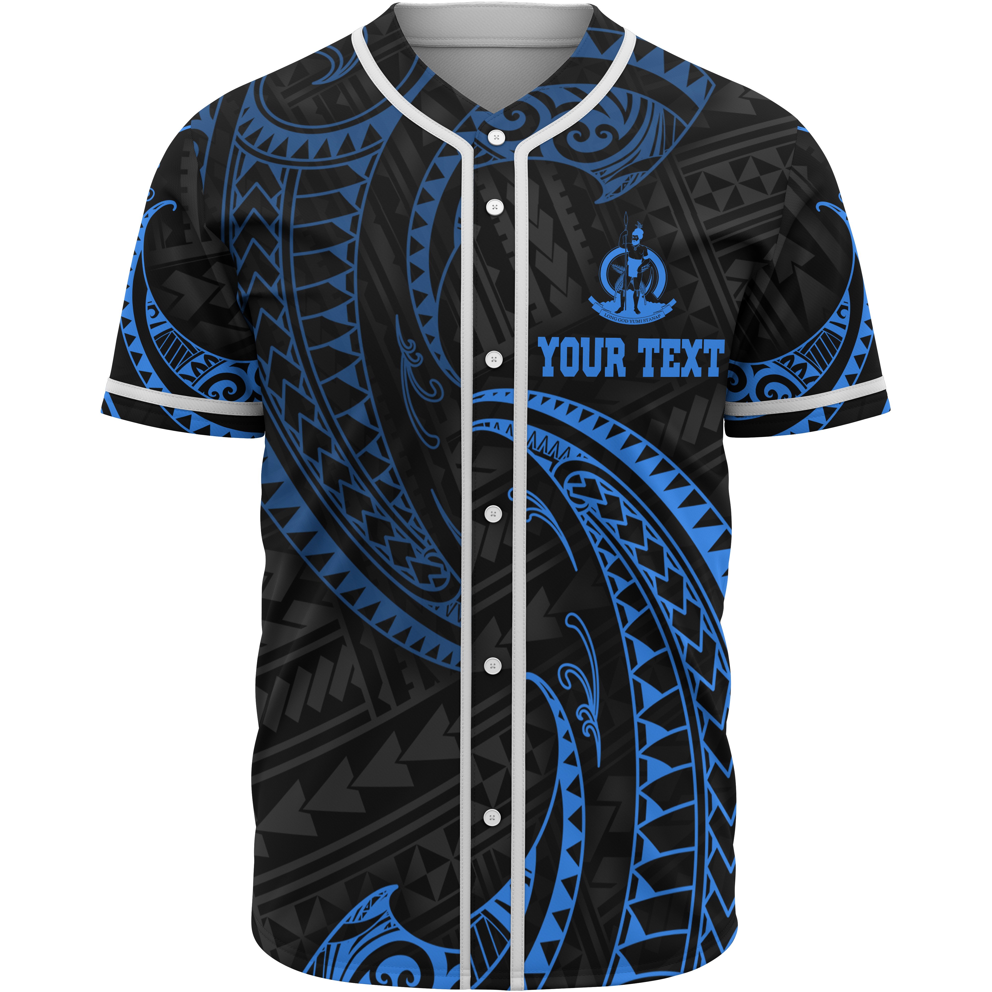 Vanuatu Polynesian Custom Personalised Baseball Shirt – Blue Tribal Wave – BN12