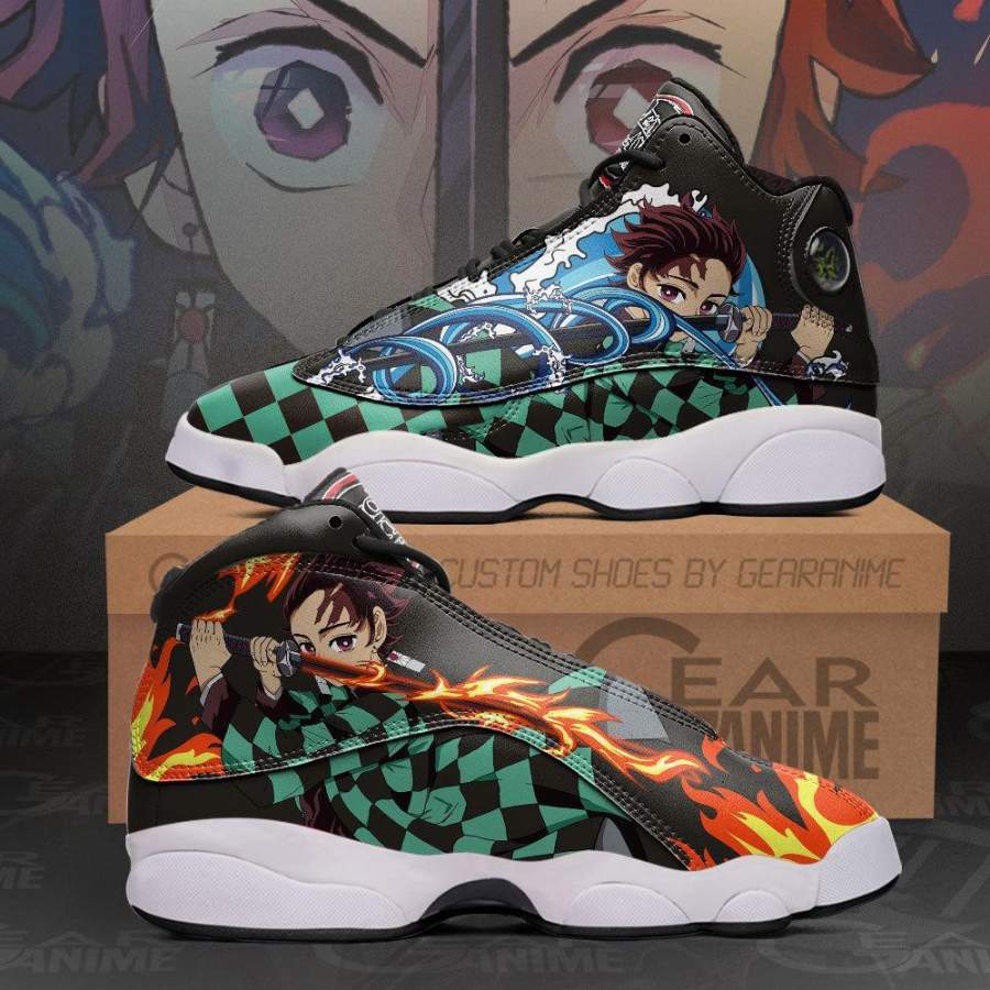 Tanjiro Water And Fire Jordan 13 Sneakers Demon Slayer Anime Shoes MN10