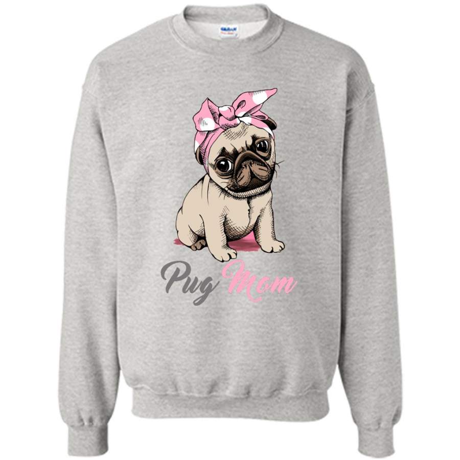 Mom Love Pink Bandana Puppy Pug in a Pink Headband – Gildan Crewneck Sweatshirt