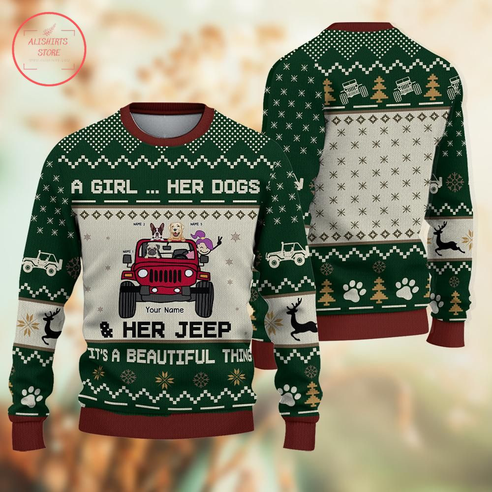 A Girl Her Dogs Christmas Ugly Sweater