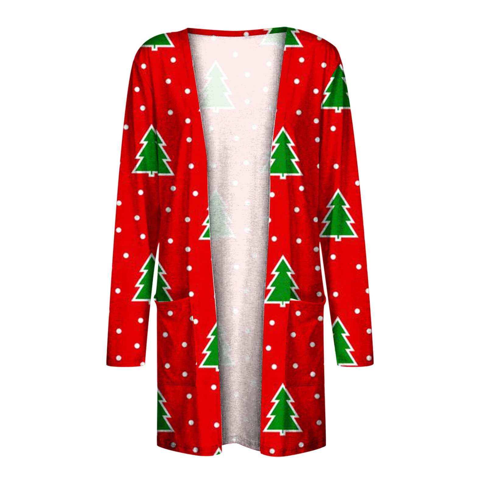 Women’s Loose Open Stitch Long Sleeve Cardigan Ladies Fall Winter Pocket Jackets Casual Christmas Print Fashion Tops for Female alx