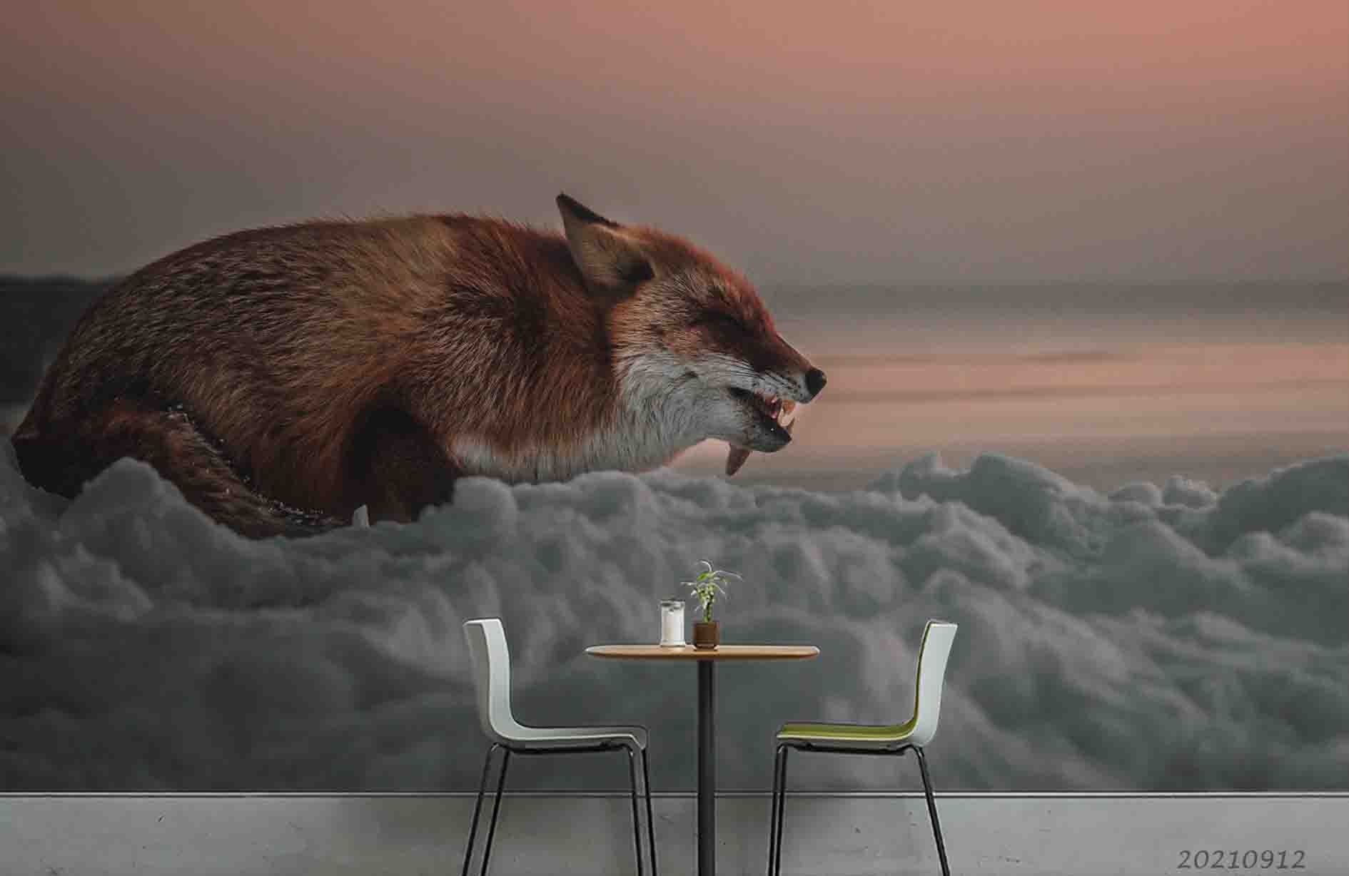 3D Sky White Cloud Animal Wolf Wall Mural Wallpaper Lqh 350