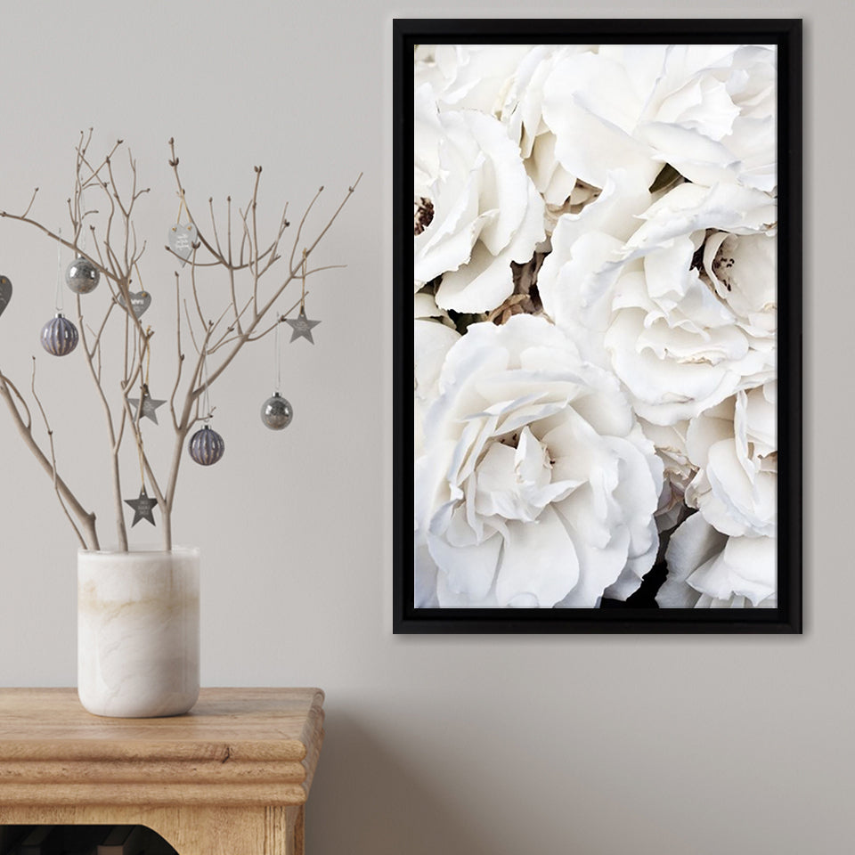 White Roses Framed Canvas Print – Canvas Painting, Canvas Art, Wall Art, Wall Decor