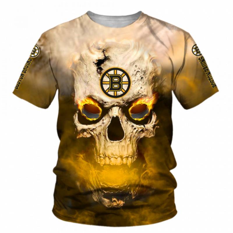 Men / Women New Design Boston Bruins Full Print 3D Skull T-shirt, Boston Bruins All Over Print Skull Apparel