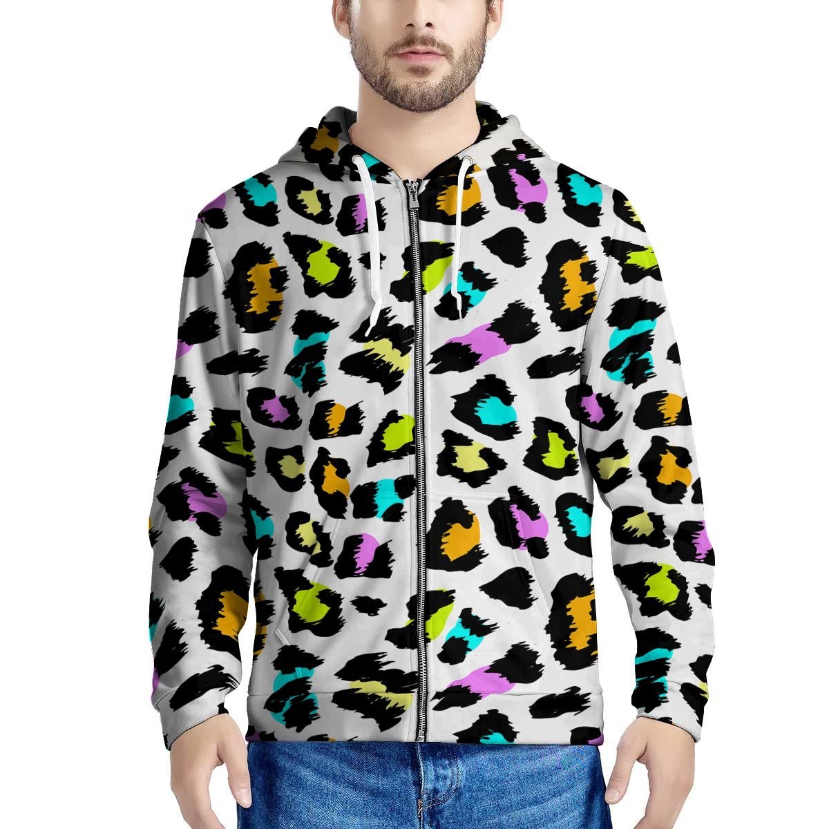 White Leopard Men’S Zip Up Hoodie