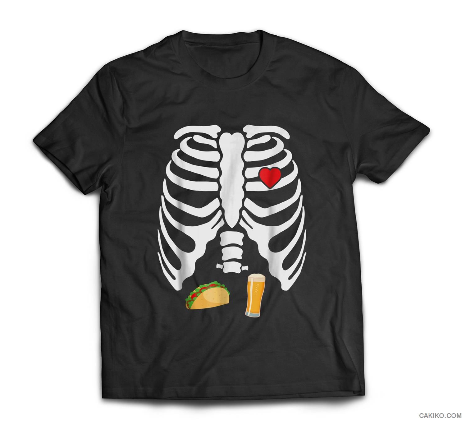Skeleton Pregnancy Tacos Beer Xray Rib Cage Halloween T-Shirt