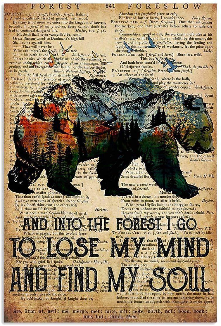 Bear Into The Forest I Go To Lose My Mind And Find My Soul – Best Idea Gift , Gift For Home Decor, Gift For Family – Horizontal Canvas Matte Canvas Wall Art