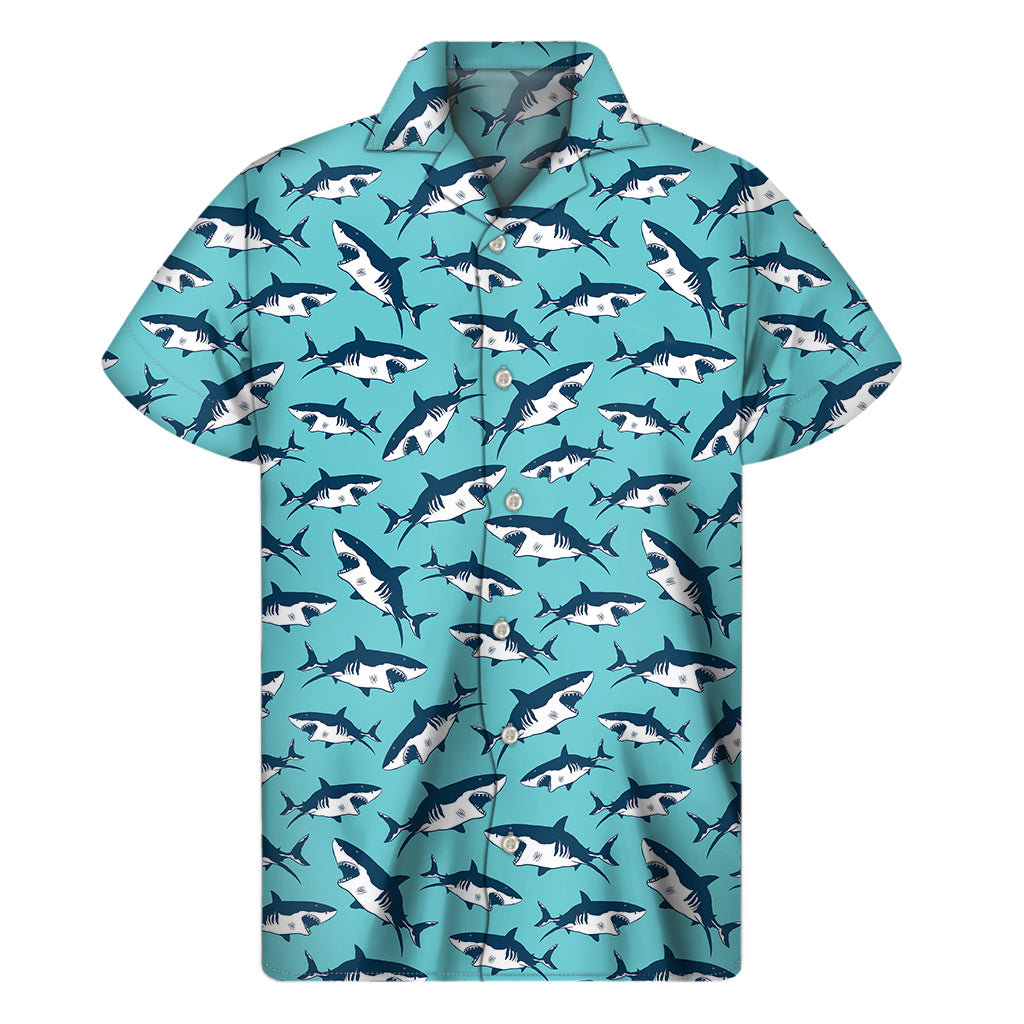 Angry Shark Pattern Print Men’S Short Sleeve Shirt