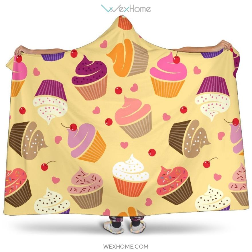 Cake Cupcake Heart Cherry Pattern Hooded Blanket