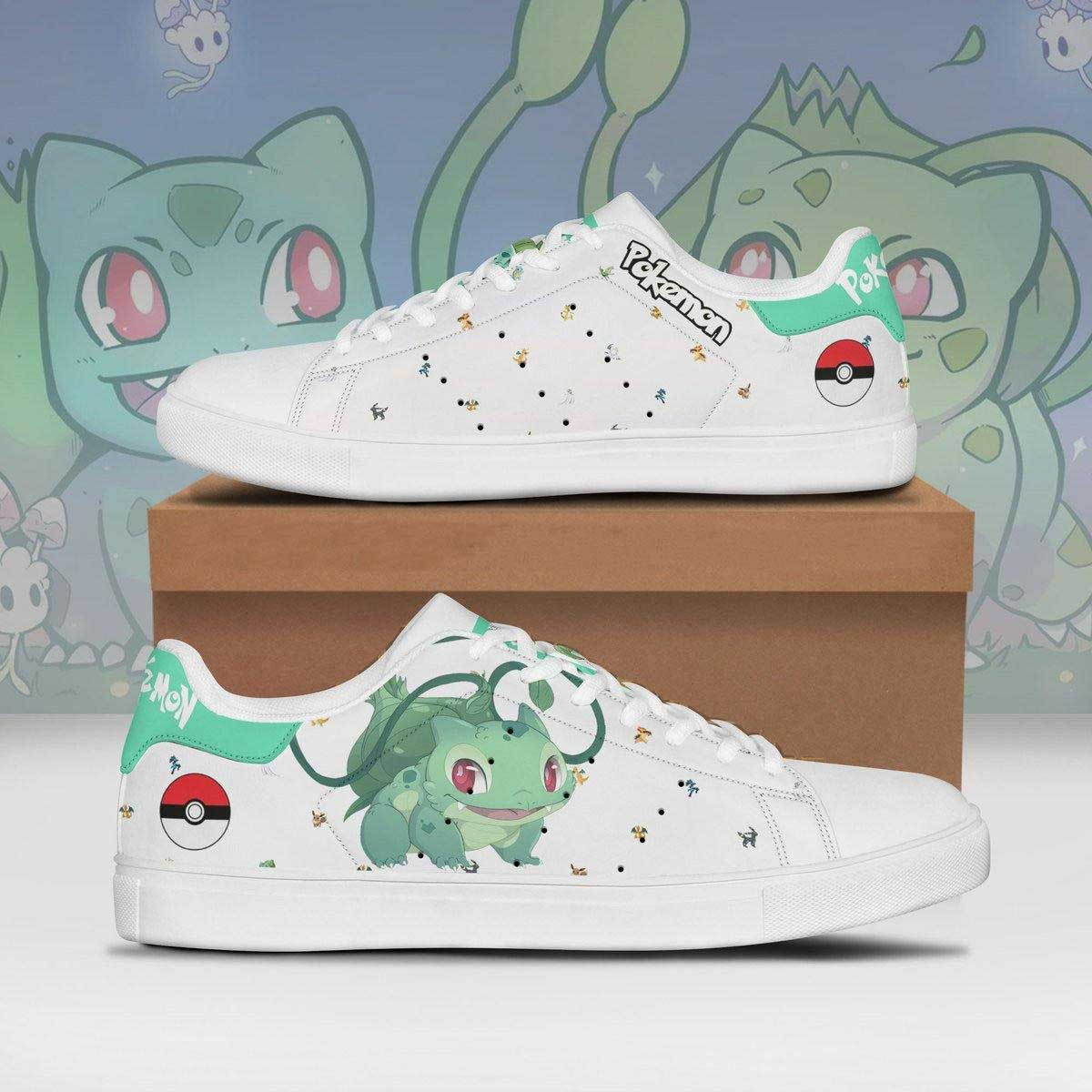 Pokemon Bulbasaur Anime Christmas Gift For Fan Low Top Leather Skate Shoes Sneakers For Man And Women