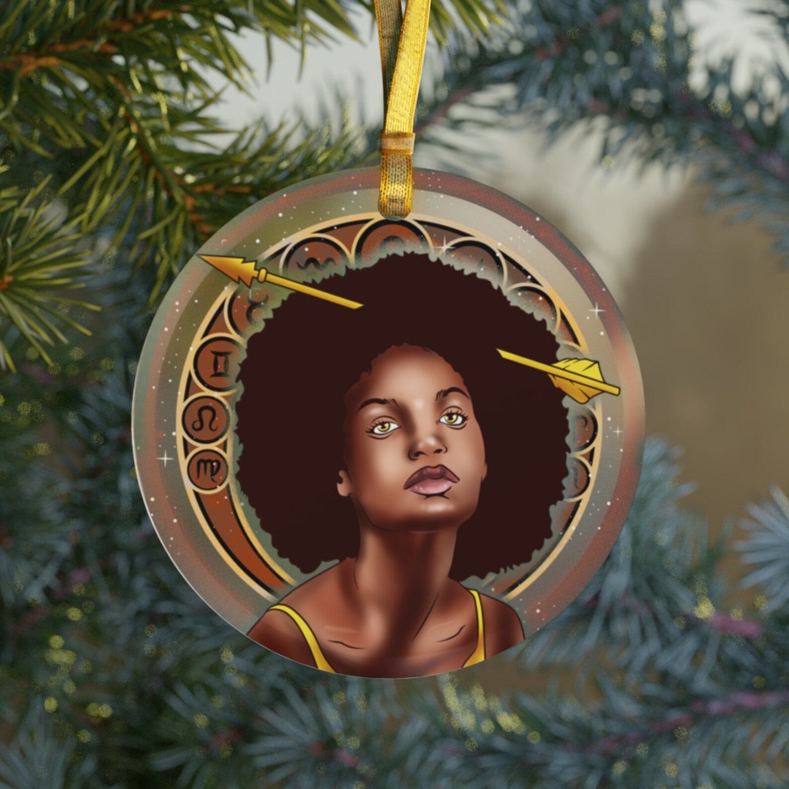 Sagittarius Sagittarius Gifts Zodiac Black Girl Magicblack Girl Astrologyblack Queen Christmas Ornament