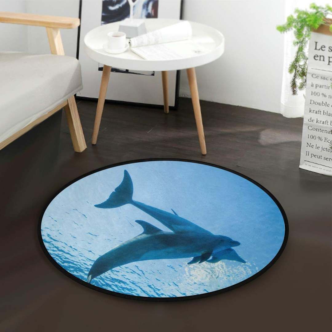 Dolphins Couple Round Carpet, Runner Rugs